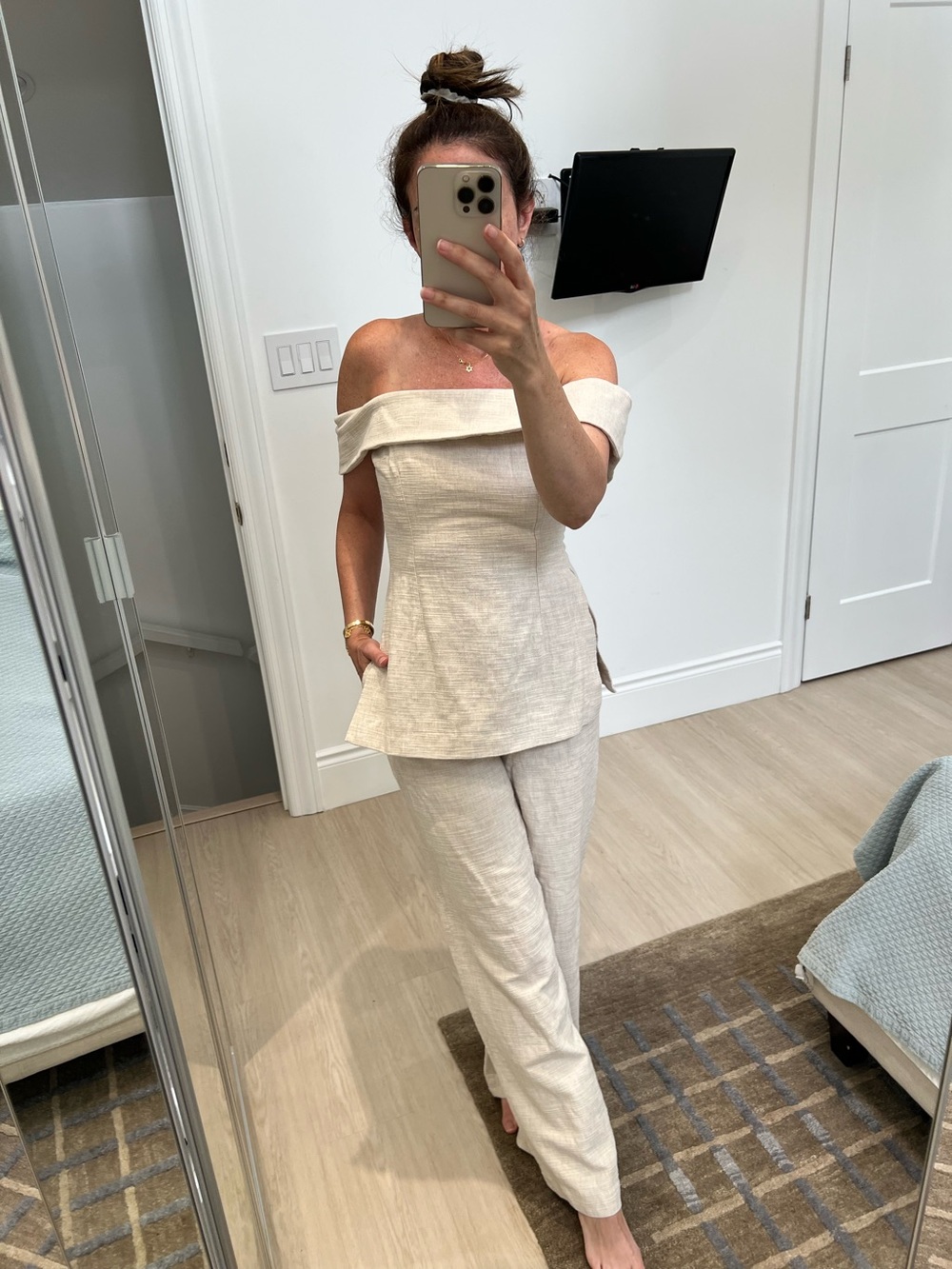 Zara Off-Shoulder Linen Blend top and pant.